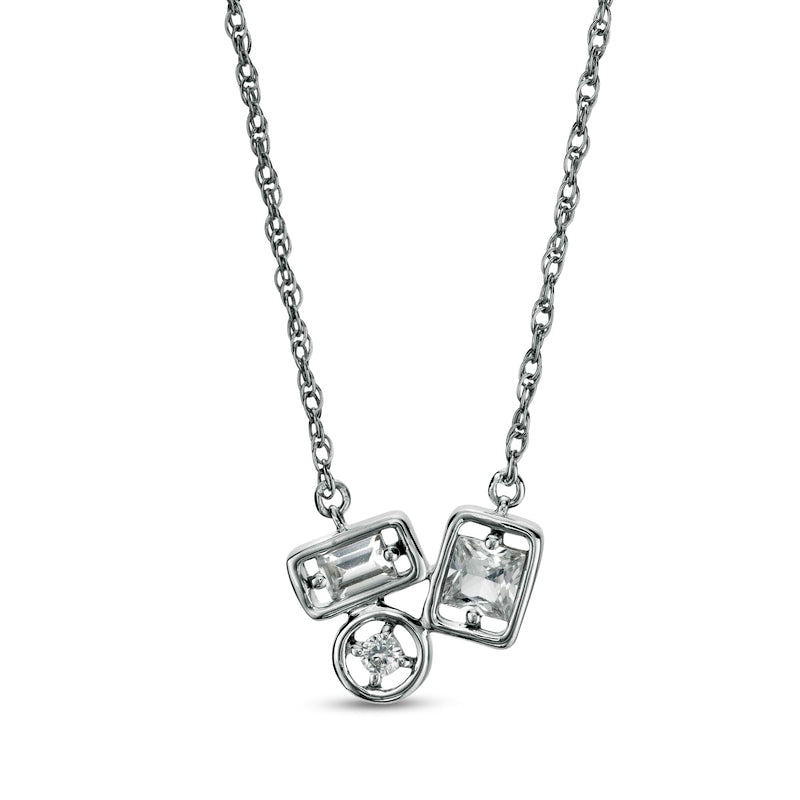 Multi-Shape White Lab-Created Sapphire Trio Cluster Necklace in Sterling Silver