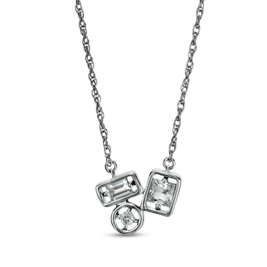 Multi-Shape White Lab-Created Sapphire Trio Cluster Necklace in Sterling Silver