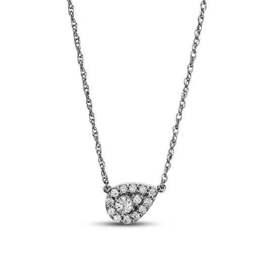 Pear-Shaped Composite White Lab-Created Sapphire Tilted Teardrop Necklace in Sterling Silver