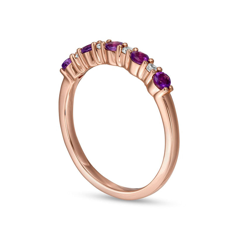 Amethyst and 0.05 CT. T.W. Natural Diamond Alternating Five Stone Stackable Ring in Solid 14K Rose Gold