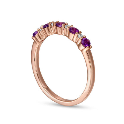 Amethyst and 0.05 CT. T.W. Natural Diamond Alternating Five Stone Stackable Ring in Solid 14K Rose Gold