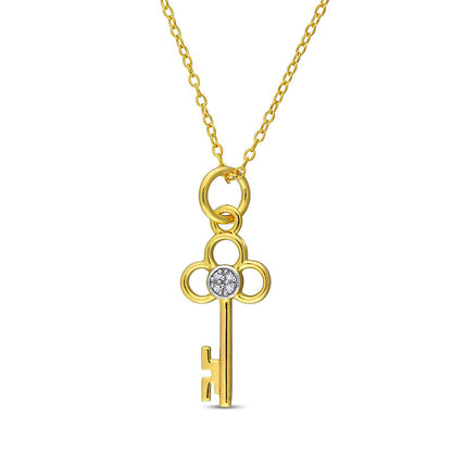 Natural Diamond Accent Key Pendant in Sterling Silver with Yellow Rhodium