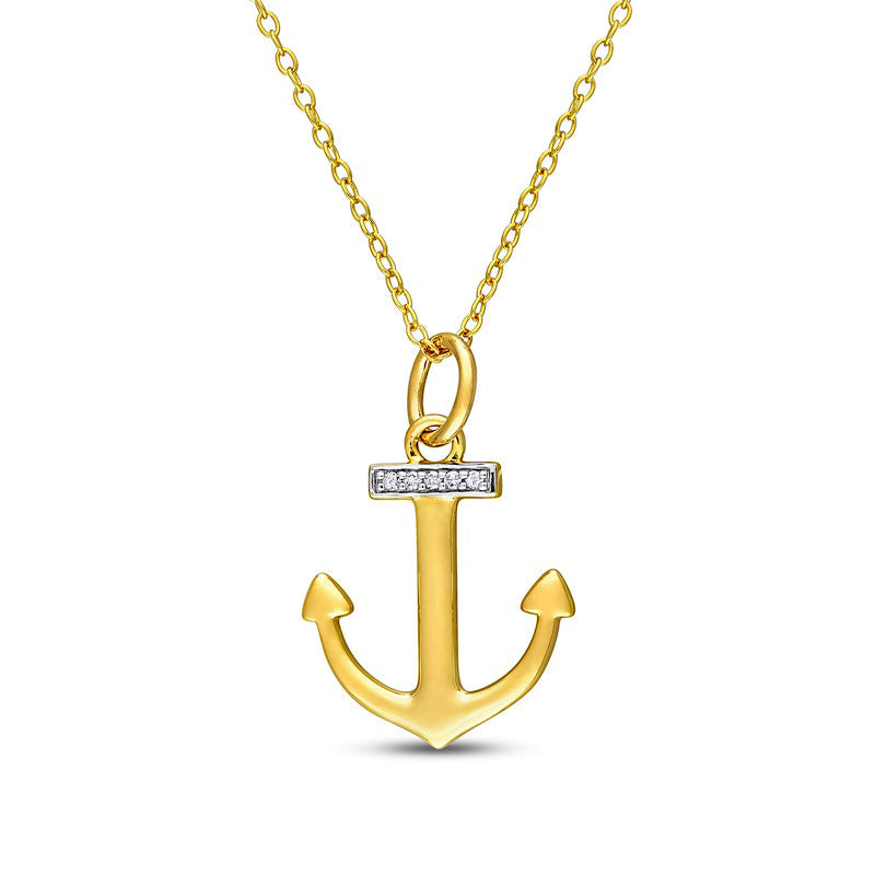 Natural Diamond Accent Anchor Pendant in Sterling Silver with Yellow Rhodium