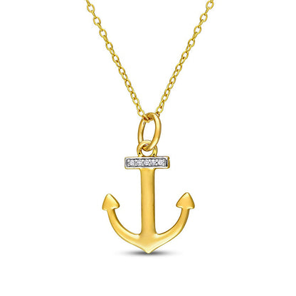 Natural Diamond Accent Anchor Pendant in Sterling Silver with Yellow Rhodium
