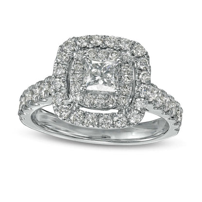 1.5 CT. T.W. Princess-Cut Natural Diamond Double Frame Engagement Ring in Solid 14K White Gold (I/I2)