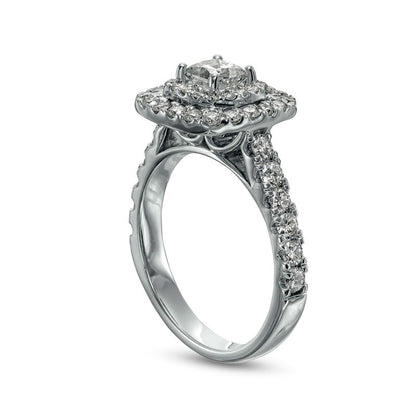 1.5 CT. T.W. Princess-Cut Natural Diamond Double Frame Engagement Ring in Solid 14K White Gold (I/I2)
