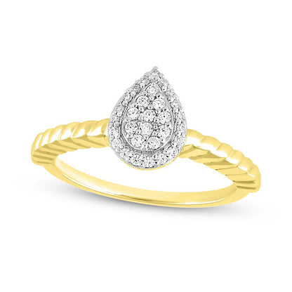 0.17 CT. T.W. Composite Pear Natural Diamond Frame Textured Shank Promise Ring in Solid 10K Yellow Gold
