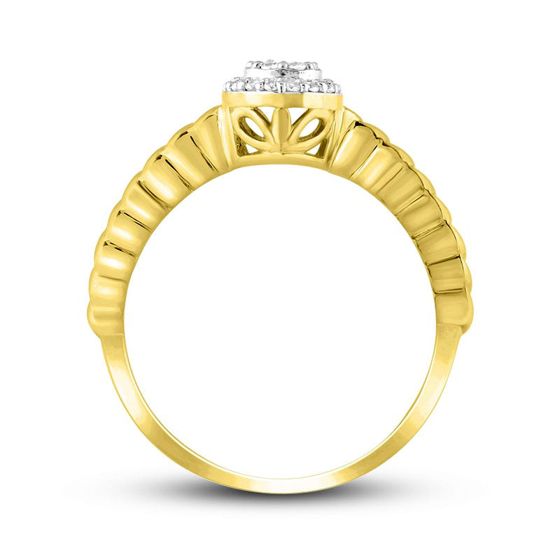 0.17 CT. T.W. Composite Pear Natural Diamond Frame Textured Shank Promise Ring in Solid 10K Yellow Gold