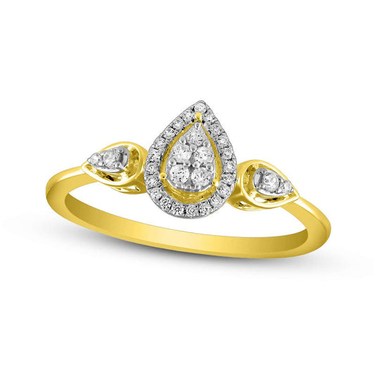 0.17 CT. T.W. Composite Pear-Shaped Natural Diamond Frame Trio Promise Ring in Solid 10K Yellow Gold