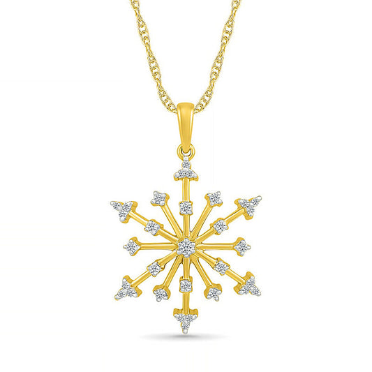 0.17 CT. T.W. Natural Diamond Snowflake Pendant in Sterling Silver with 14K Gold Plate