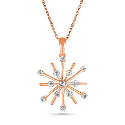 0.1 CT. T.W. Natural Diamond Snowflake Pendant in Sterling Silver with 14K Rose Gold Plate
