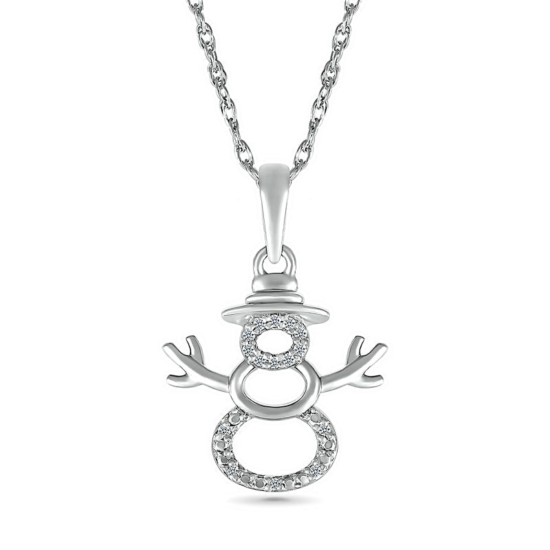 Natural Diamond Accent Layered Snowman Pendant in Sterling Silver
