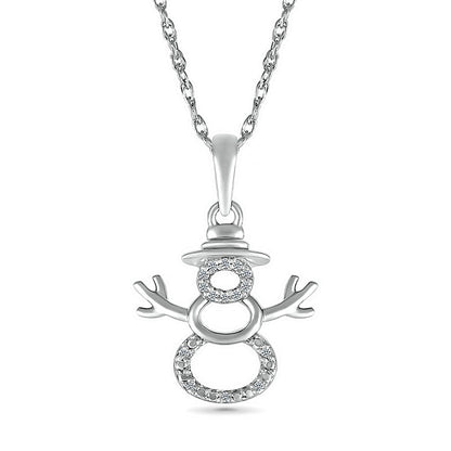 Natural Diamond Accent Layered Snowman Pendant in Sterling Silver
