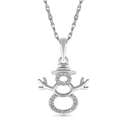 Natural Diamond Accent Layered Snowman Pendant in Sterling Silver