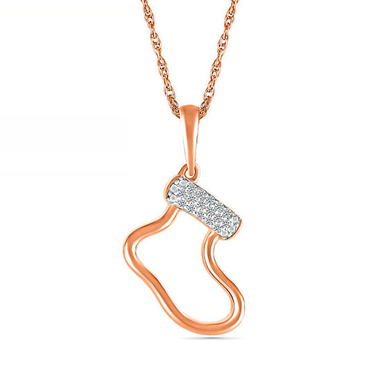 Natural Diamond Accent Holiday Stocking Pendant in Sterling Silver with 14K Rose Gold Plate