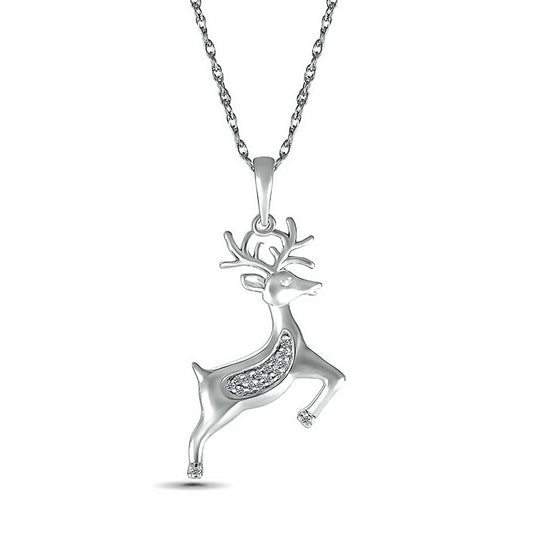 Natural Diamond Accent Reindeer Pendant in Sterling Silver