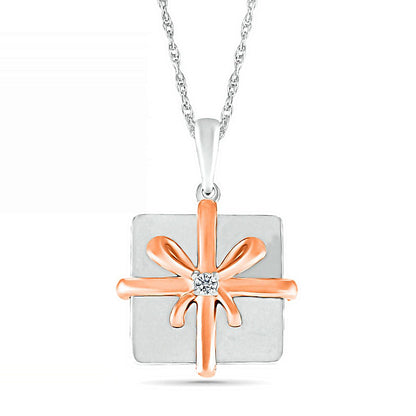 Natural Diamond Accent Holiday Gift Pendant in Sterling Silver and 14K Rose Gold Plate