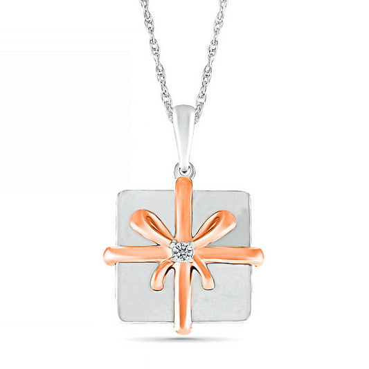 Natural Diamond Accent Holiday Gift Pendant in Sterling Silver and 14K Rose Gold Plate