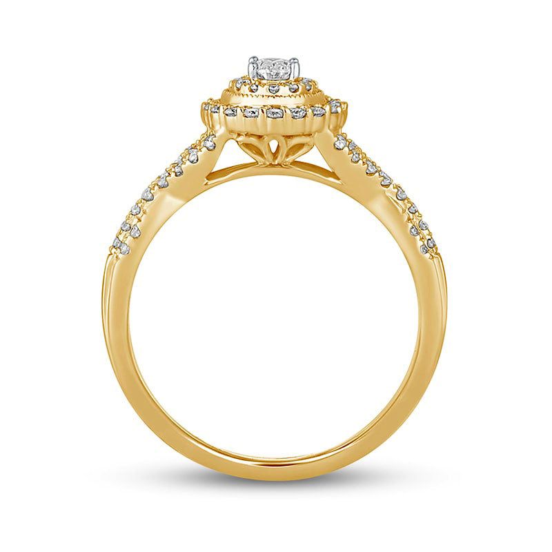 0.50 CT. T.W. Oval Natural Diamond Frame Antique Vintage-Style Multi-Row Engagement Ring in Solid 10K Yellow Gold