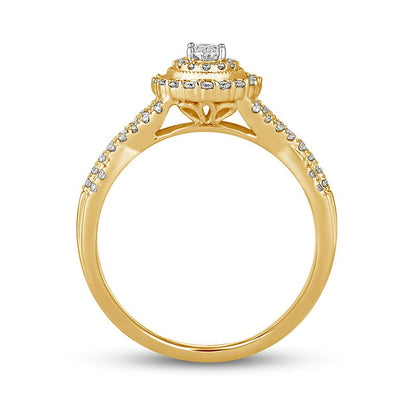 0.50 CT. T.W. Oval Natural Diamond Frame Antique Vintage-Style Multi-Row Engagement Ring in Solid 10K Yellow Gold