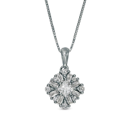 0.75 CT. T.W. Natural Diamond Tilted Cushion Pendant in 10K White Gold