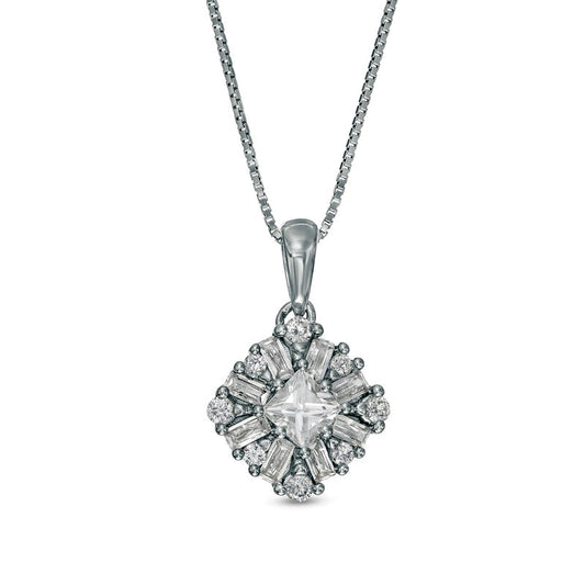 0.75 CT. T.W. Natural Diamond Tilted Cushion Pendant in 10K White Gold