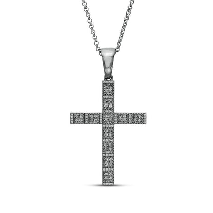 Men's 1.63 CT. T.W. Natural Diamond Cross Pendant in 10K White Gold - 22