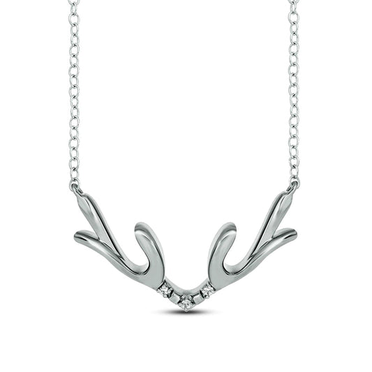 Natural Diamond Accent Antlers Necklace in Sterling Silver