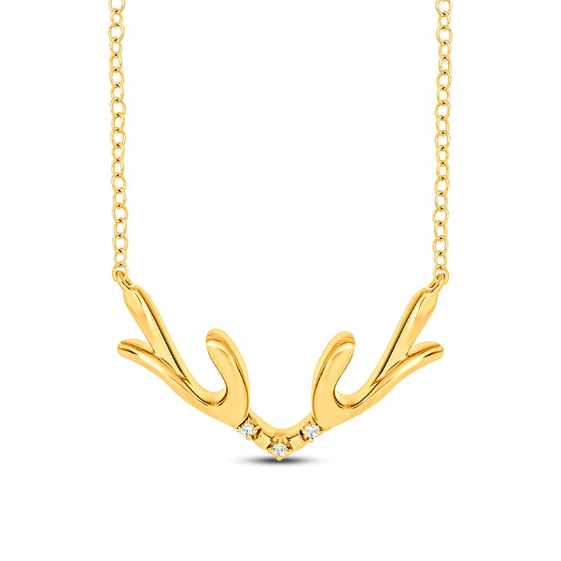 Natural Diamond Accent Antlers Necklace in Sterling Silver with 14K Gold Plate
