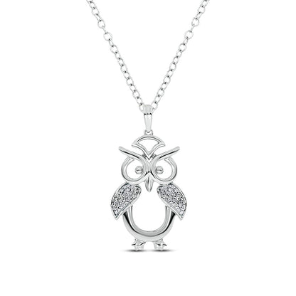 Natural Diamond Accent Owl Pendant in Sterling Silver