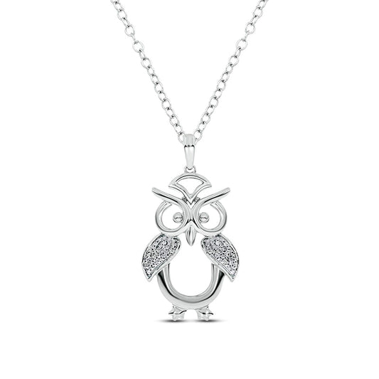 Natural Diamond Accent Owl Pendant in Sterling Silver