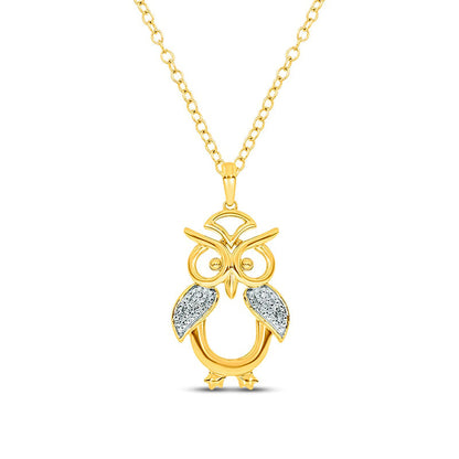 Natural Diamond Accent Owl Pendant in Sterling Silver with 14K Gold Plate