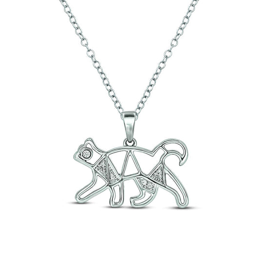 Natural Diamond Accent Geometric Cat Pendant in Sterling Silver