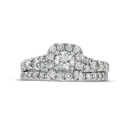 1.5 CT. T.W. Natural Diamond Cushion-Shaped Frame Split Shank Bridal Engagement Ring Set in Solid 10K White Gold
