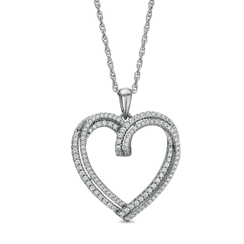 0.5 CT. T.W. Natural Diamond Double Row Heart Pendant in Sterling Silver