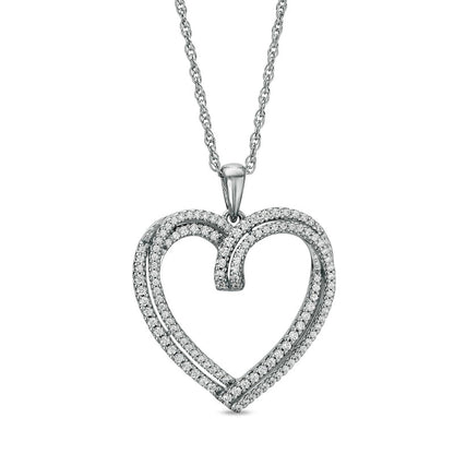 0.5 CT. T.W. Natural Diamond Double Row Heart Pendant in Sterling Silver