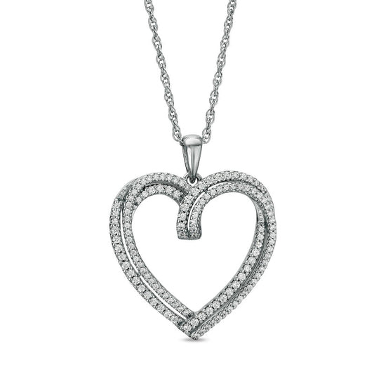 0.5 CT. T.W. Natural Diamond Double Row Heart Pendant in Sterling Silver