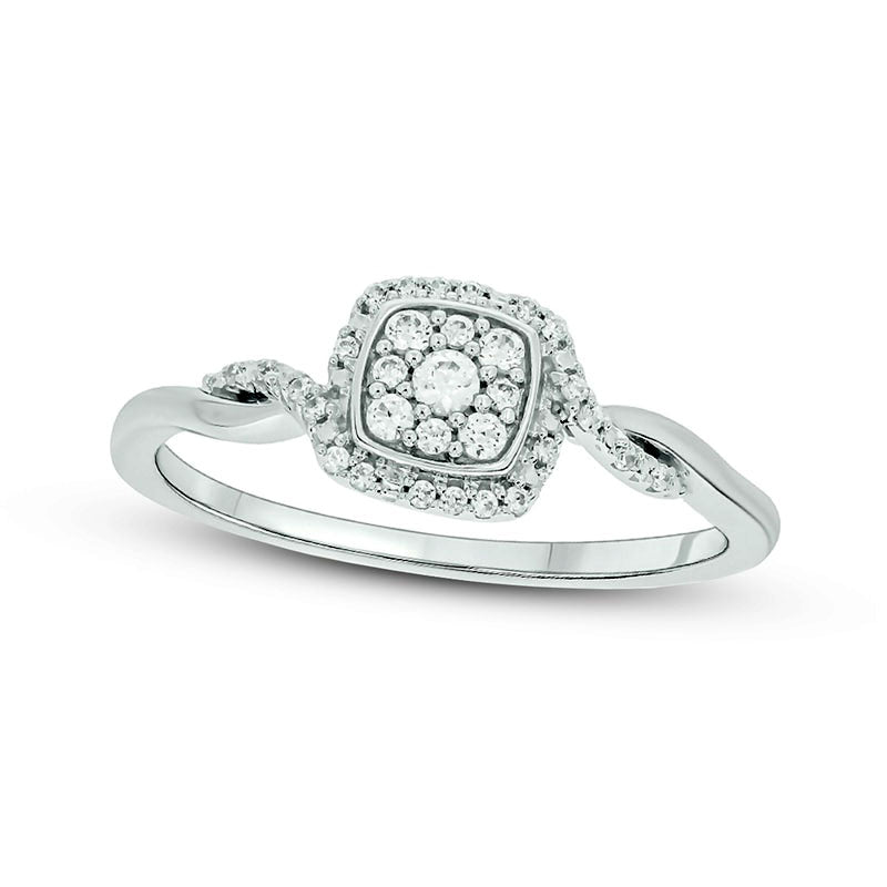 0.17 CT. T.W. Composite Cushion Natural Diamond Frame Twist Shank Promise Ring in Sterling Silver