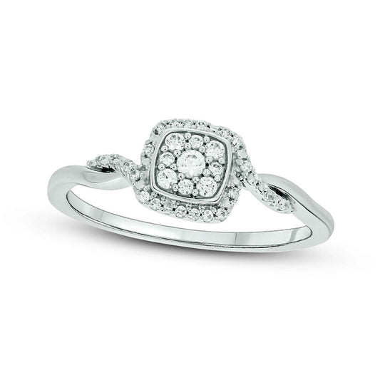 0.17 CT. T.W. Composite Cushion Natural Diamond Frame Twist Shank Promise Ring in Sterling Silver