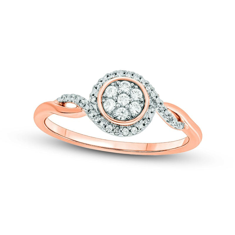 0.17 CT. T.W. Composite Natural Diamond Frame Split Shank Promise Ring in Sterling Silver with Solid 14K Rose Gold Plate
