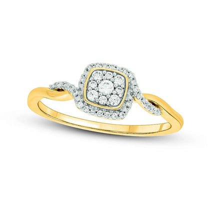 0.17 CT. T.W. Composite Cushion Natural Diamond Frame Split Shank Promise Ring in Sterling Silver with Solid 14K Gold Plate