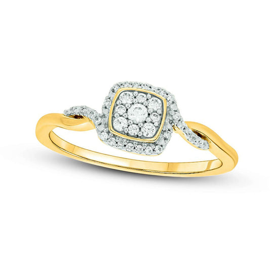 0.17 CT. T.W. Composite Cushion Natural Diamond Frame Split Shank Promise Ring in Sterling Silver with Solid 14K Gold Plate