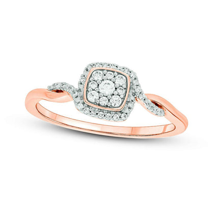 0.17 CT. T.W. Composite Cushion Natural Diamond Frame Twist Shank Promise Ring in Sterling Silver with Solid 14K Rose Gold Plate