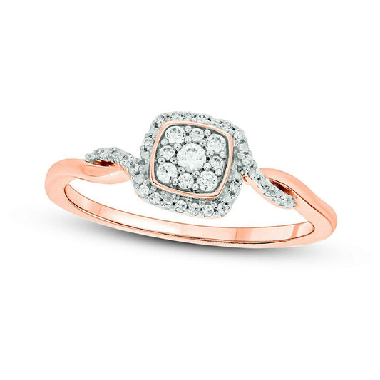 0.17 CT. T.W. Composite Cushion Natural Diamond Frame Twist Shank Promise Ring in Sterling Silver with Solid 14K Rose Gold Plate
