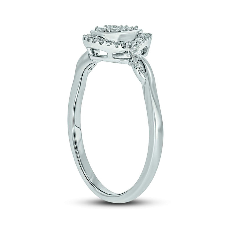 0.17 CT. T.W. Composite Pear Natural Diamond Frame Split Shank Promise Ring in Sterling Silver
