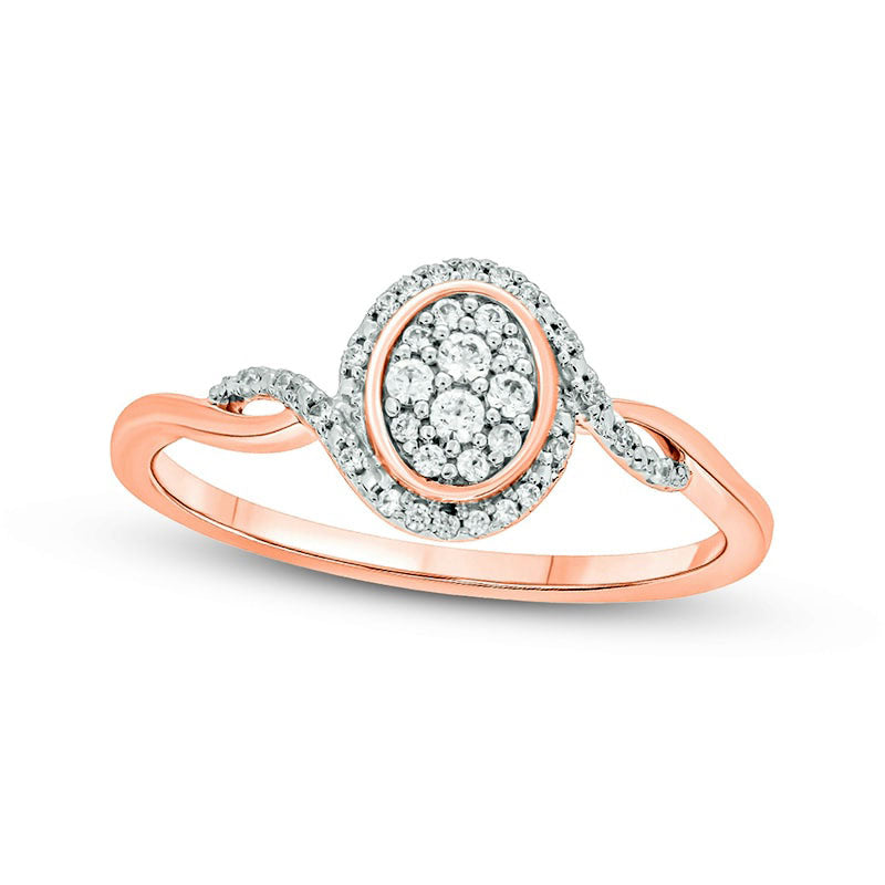 0.17 CT. T.W. Composite Oval Natural Diamond Frame Split Shank Promise Ring in Sterling Silver with Solid 14K Rose Gold Plate