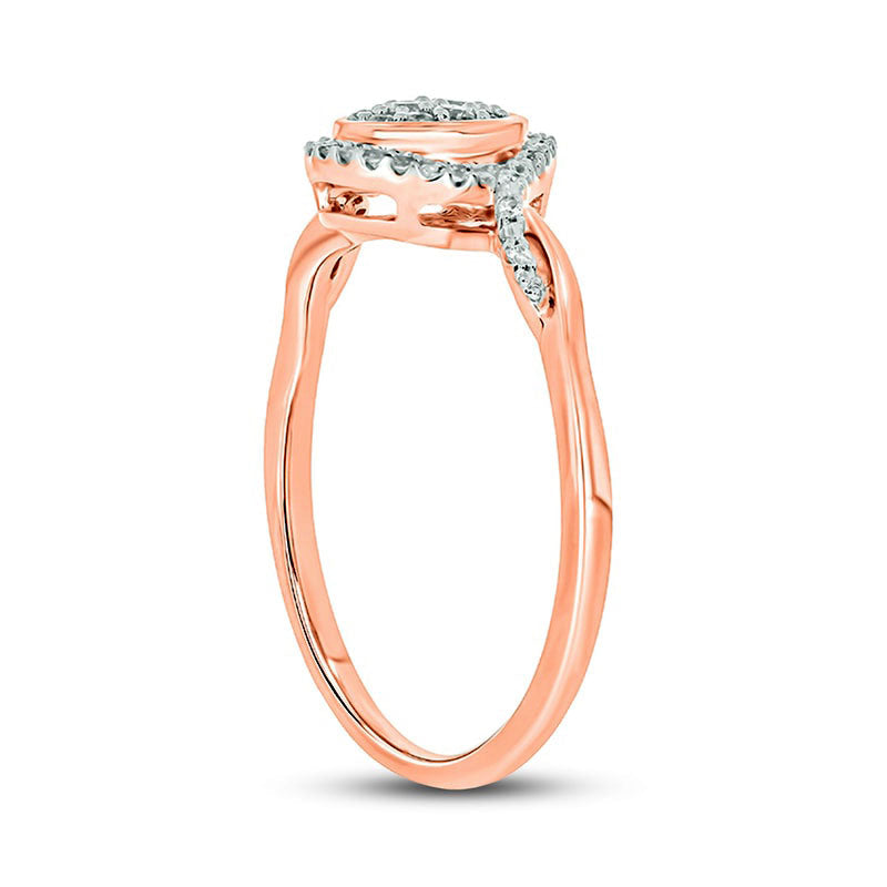 0.17 CT. T.W. Composite Oval Natural Diamond Frame Split Shank Promise Ring in Sterling Silver with Solid 14K Rose Gold Plate