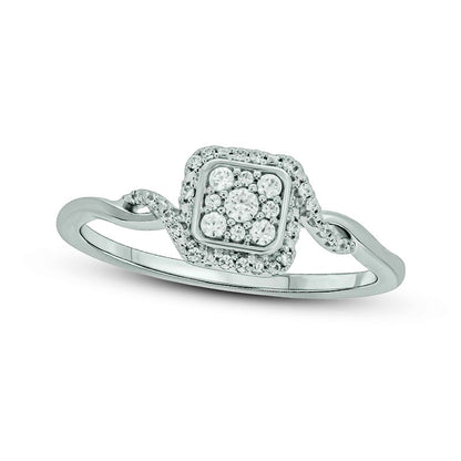0.17 CT. T.W. Composite Cushion Natural Diamond Frame Twist Shank Promise Ring in Sterling Silver