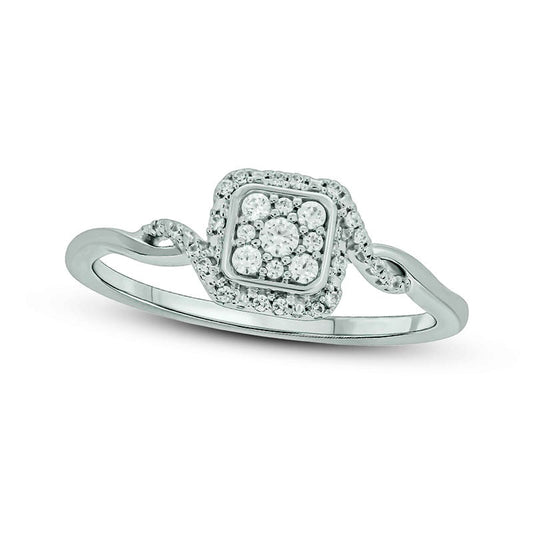 0.17 CT. T.W. Composite Cushion Natural Diamond Frame Twist Shank Promise Ring in Sterling Silver