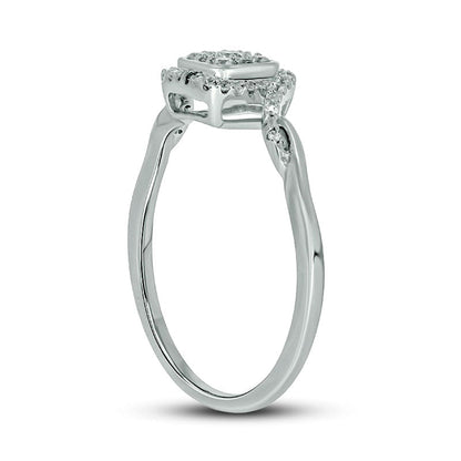 0.17 CT. T.W. Composite Cushion Natural Diamond Frame Twist Shank Promise Ring in Sterling Silver